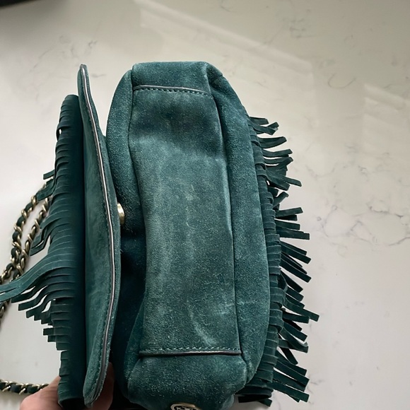 Tory Burch suede fringe leather bag in forest green - Picture 9 of 17